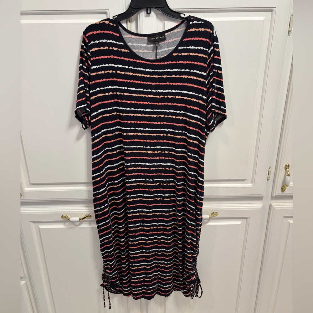 Lane Bryant Navy Stripe Ruched Side Hem Short Sleeve Dress Women’s Size 18/20